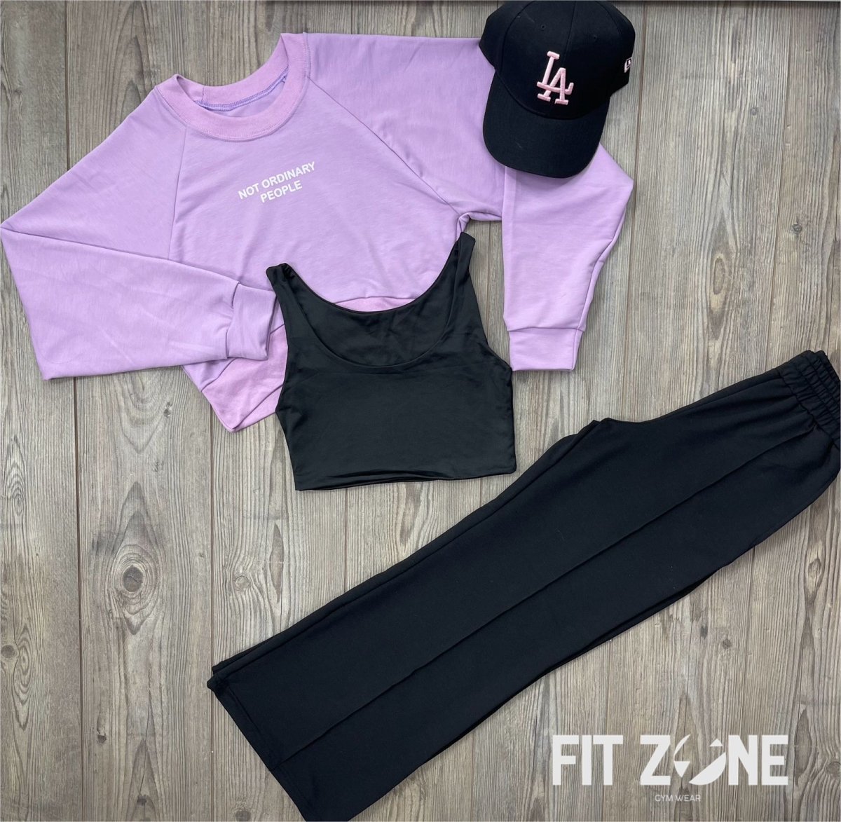 Trío basic joggers + top + buzo murcielago lila - Fitzone_ctg