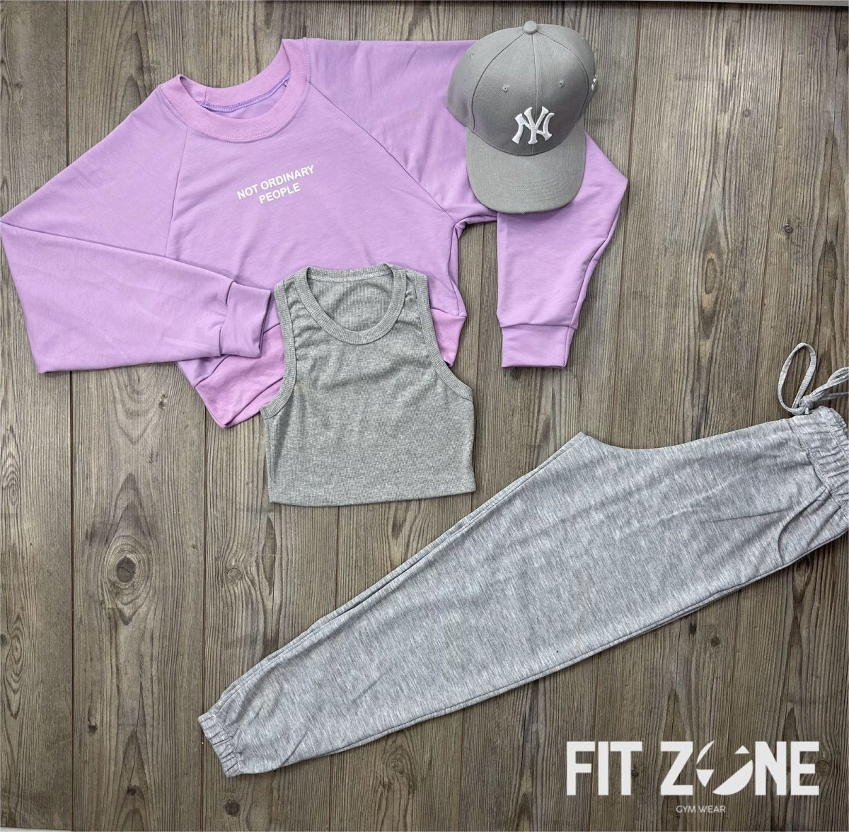 Trío basic joggers + top + buzo murcielago lila - Fitzone_ctg