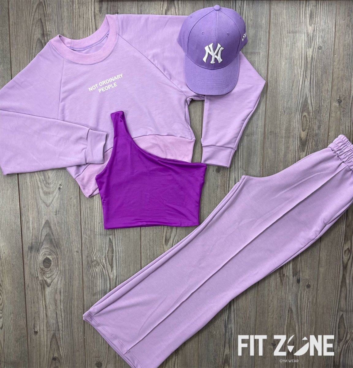 Trío basic joggers + top + buzo murcielago lila - Fitzone_ctg