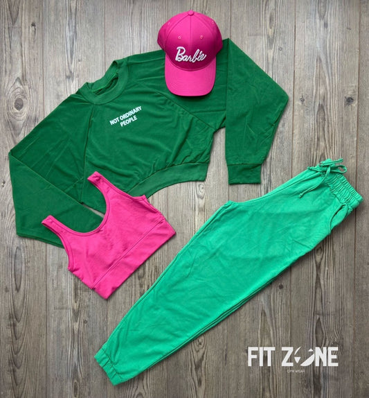 Trío basic joggers + top o t-shirt + buzo murcielago verde - Fitzone_ctg