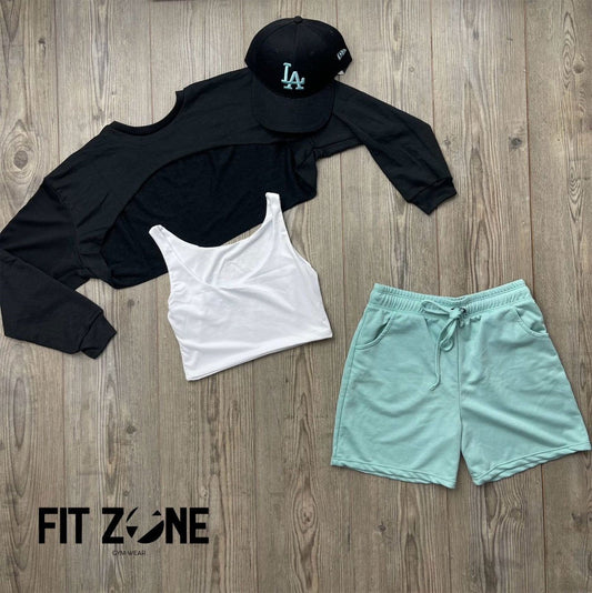 Trio basic short + t-shirt + buzo manguito negro - Fitzone_ctg