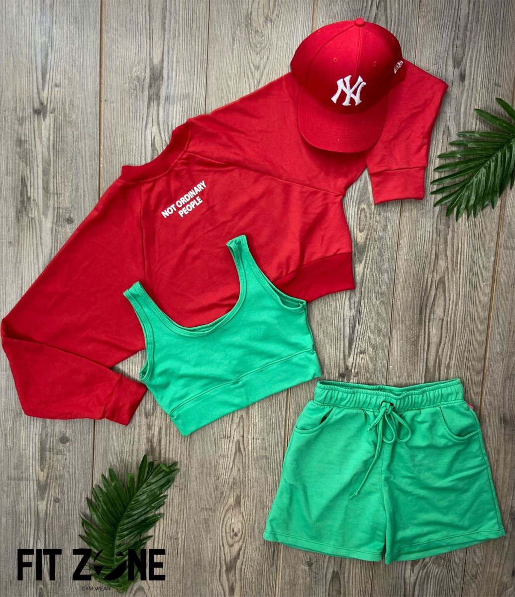 Trio basic short + top + buzo murcielago rojo - Fitzone_ctg