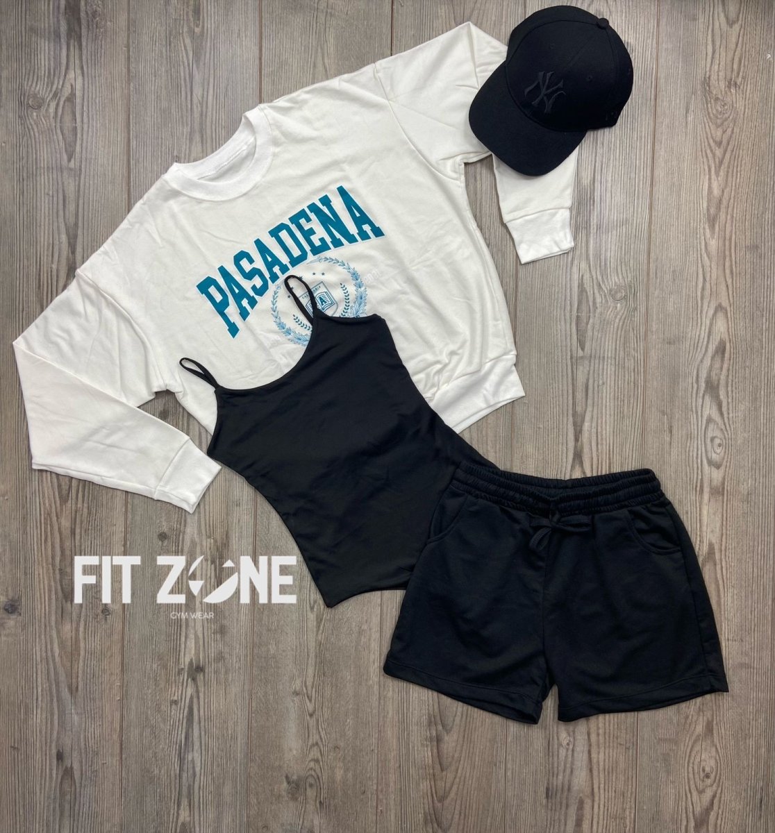 Trio basic short + top  + buzo pasadena marfil - Fitzone_ctg