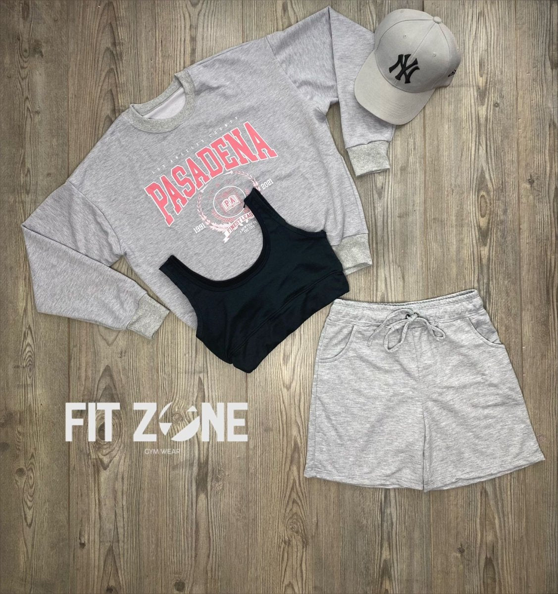 Trio basic short + top  + buzo pasdena gris - Fitzone_ctg