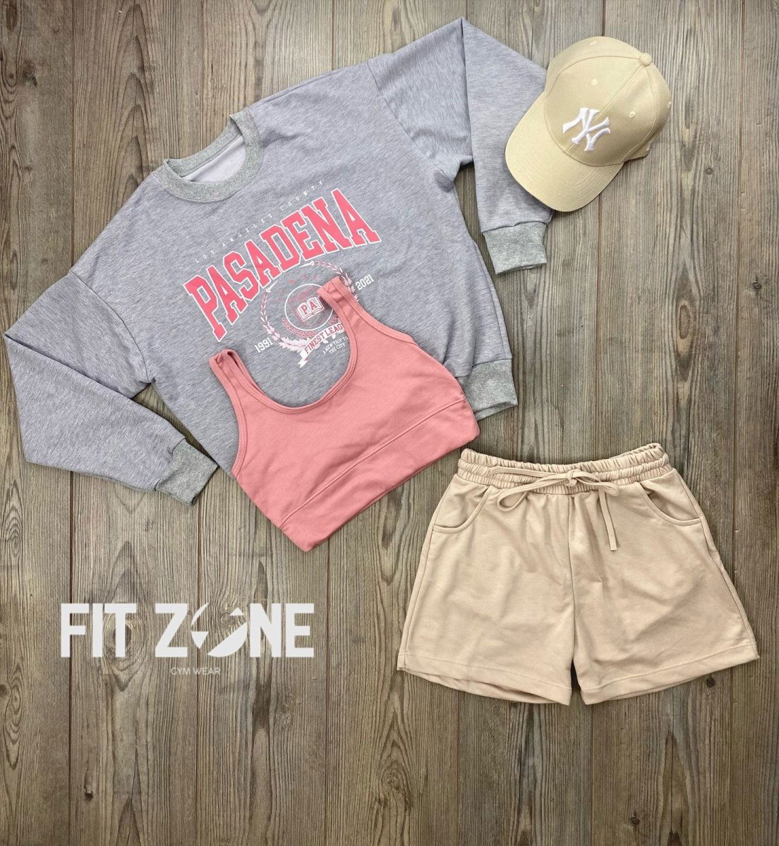 Trio basic short + top  + buzo pasdena gris - Fitzone_ctg