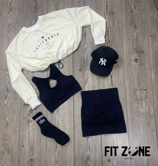 TOTAL LOOK BUZO Y SET CORTO