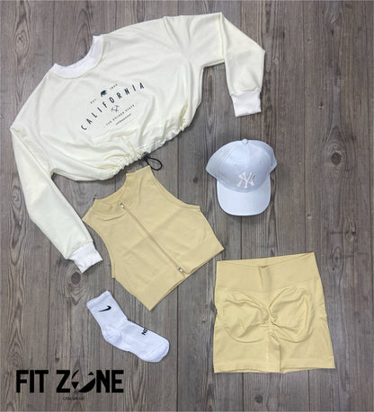 TOTAL LOOK BUZO Y SET CORTO