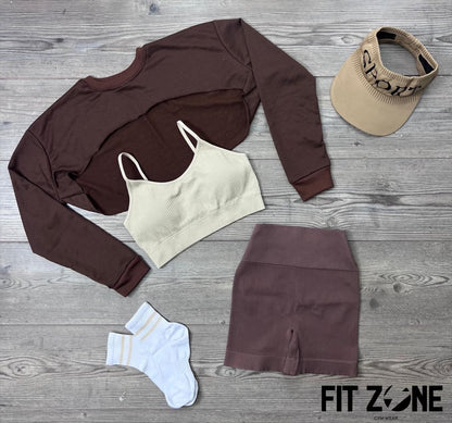 TOTAL LOOK TRIO ROSA Y CAFÉ