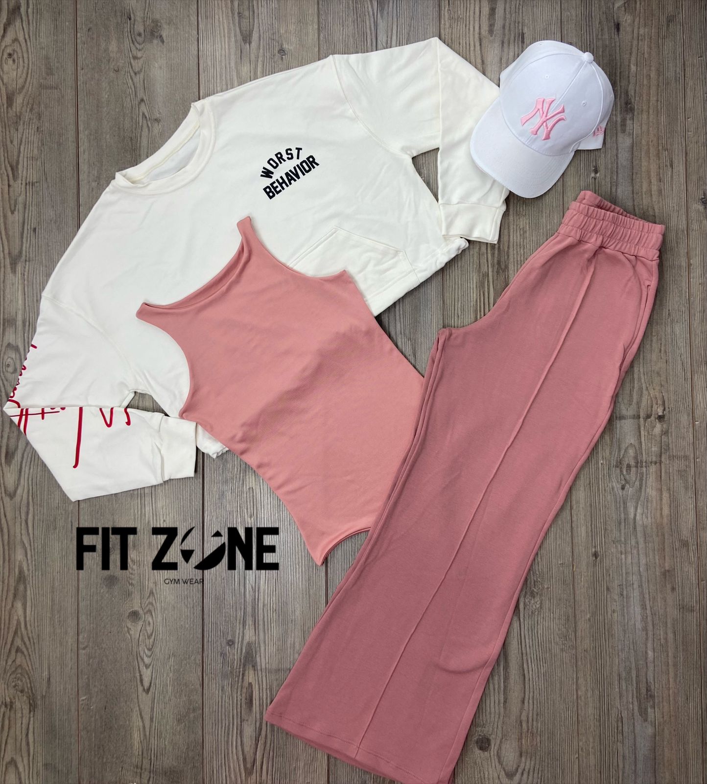 Trio basic joggers + top o body + buzo cordon blanco