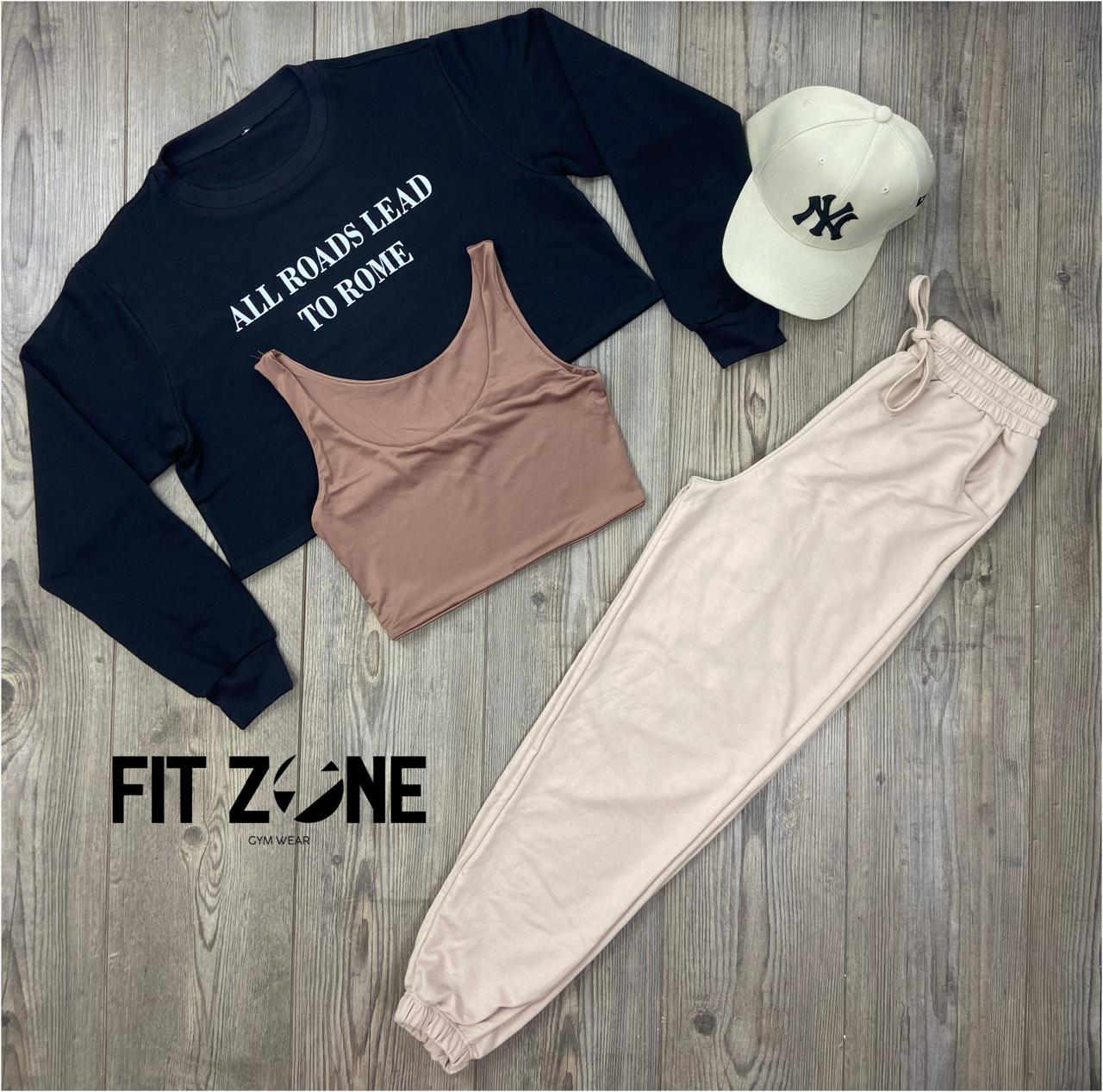 Trio basic joggers + top + buzo all roads to rome