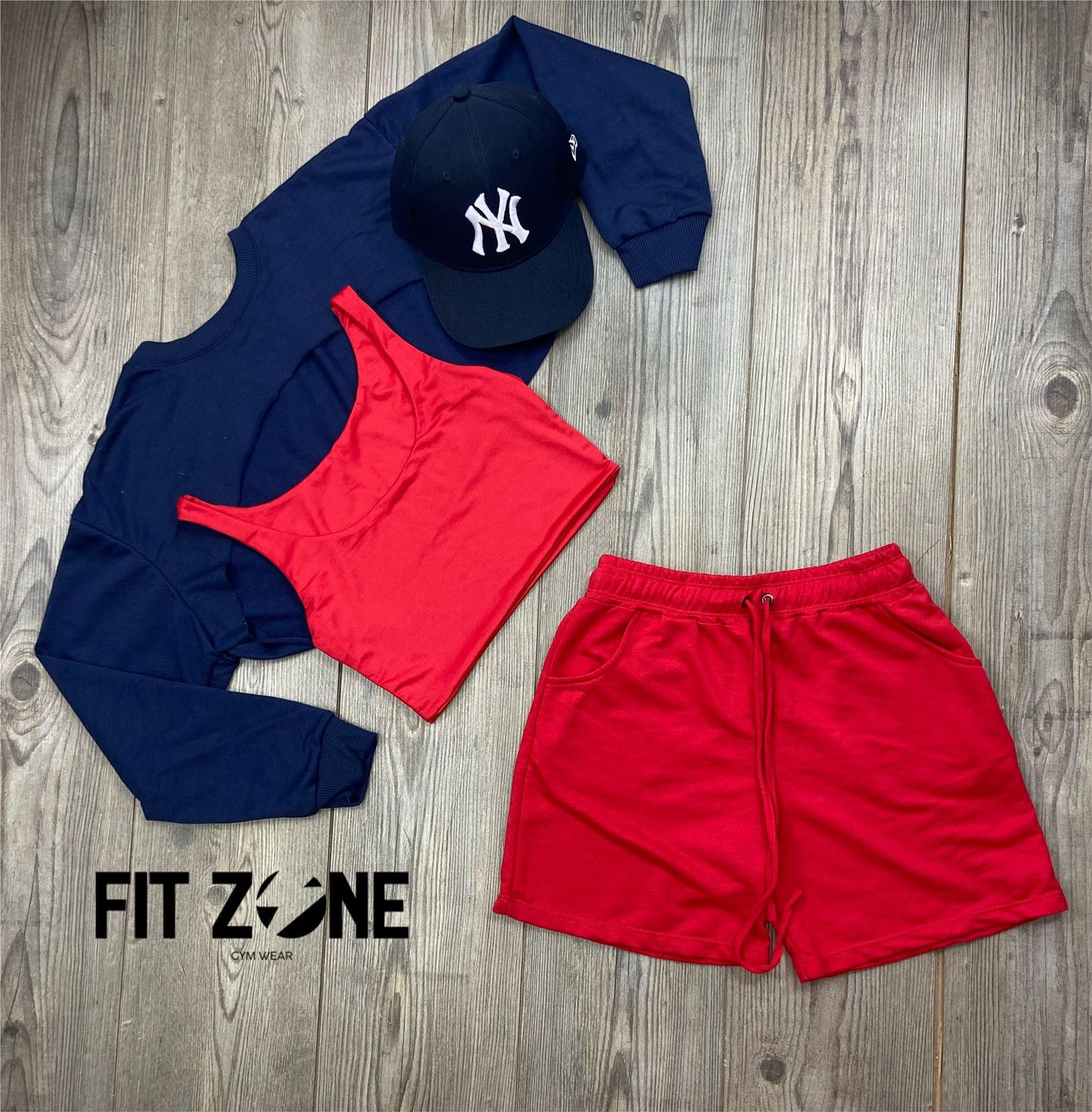 Trio basic short +top  + buzo manguito navy