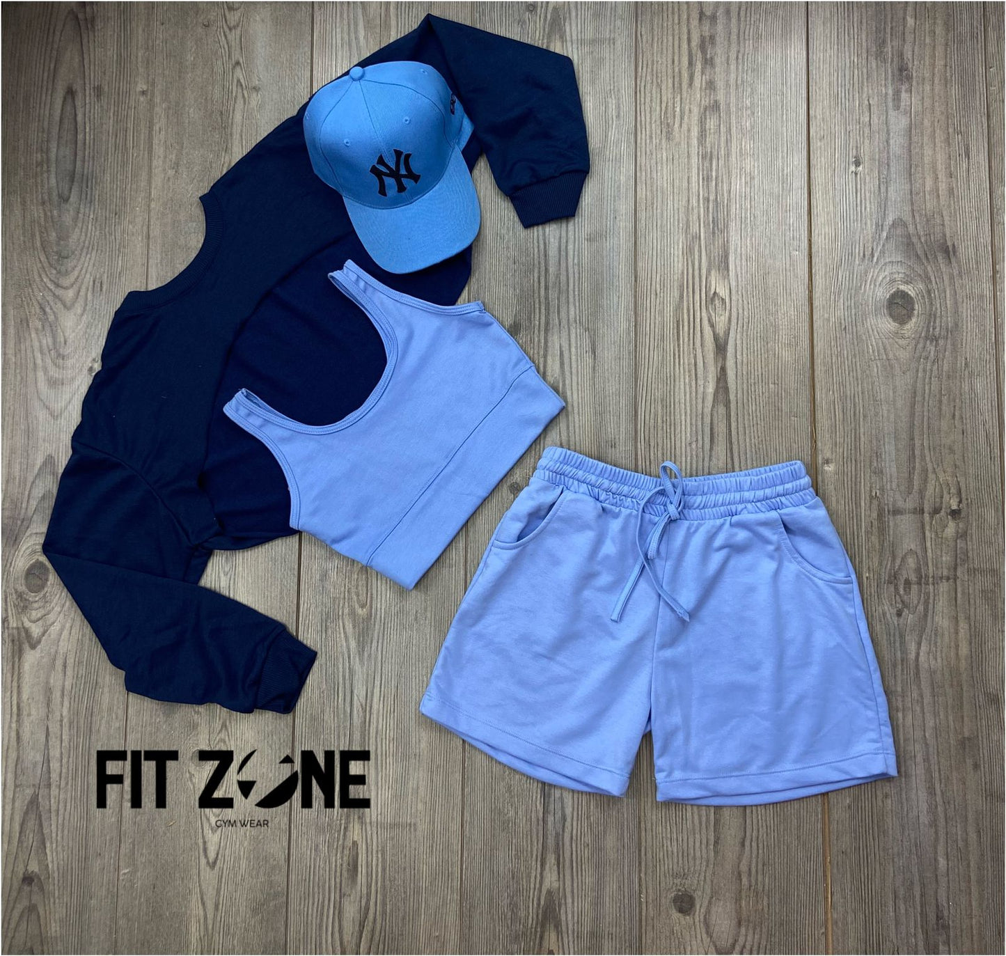 Trio basic short +top  + buzo manguito navy