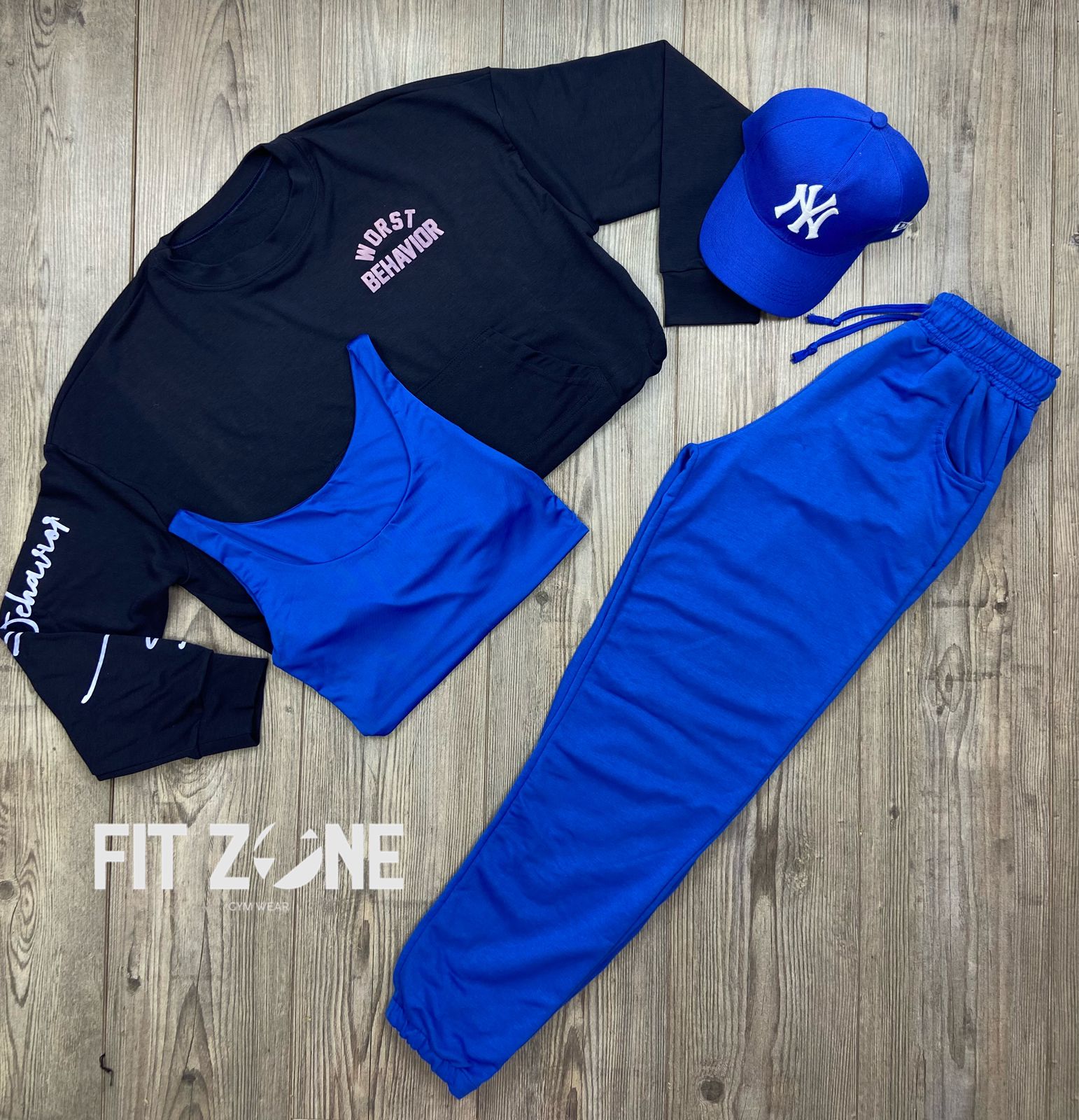 Trio basic joggers + top + buzo navy