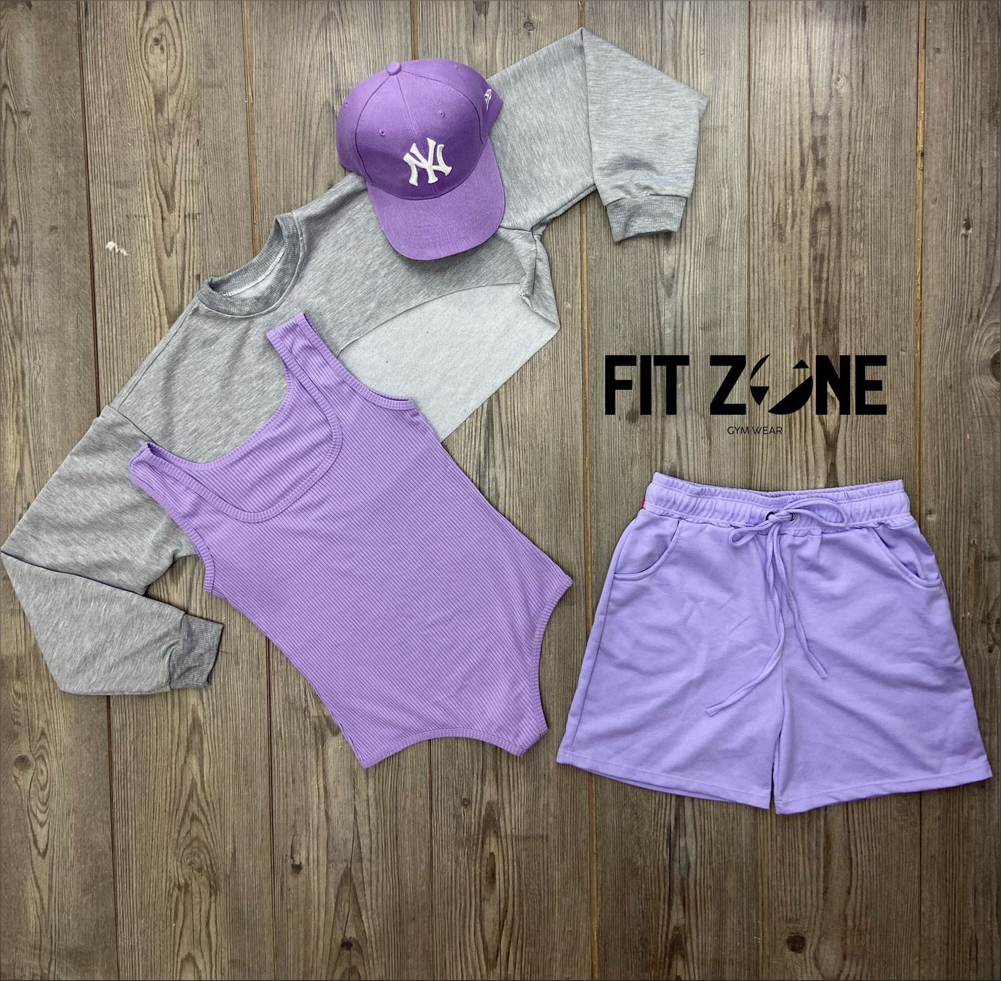 Trio basic short + top o body + buzo manguitos gris