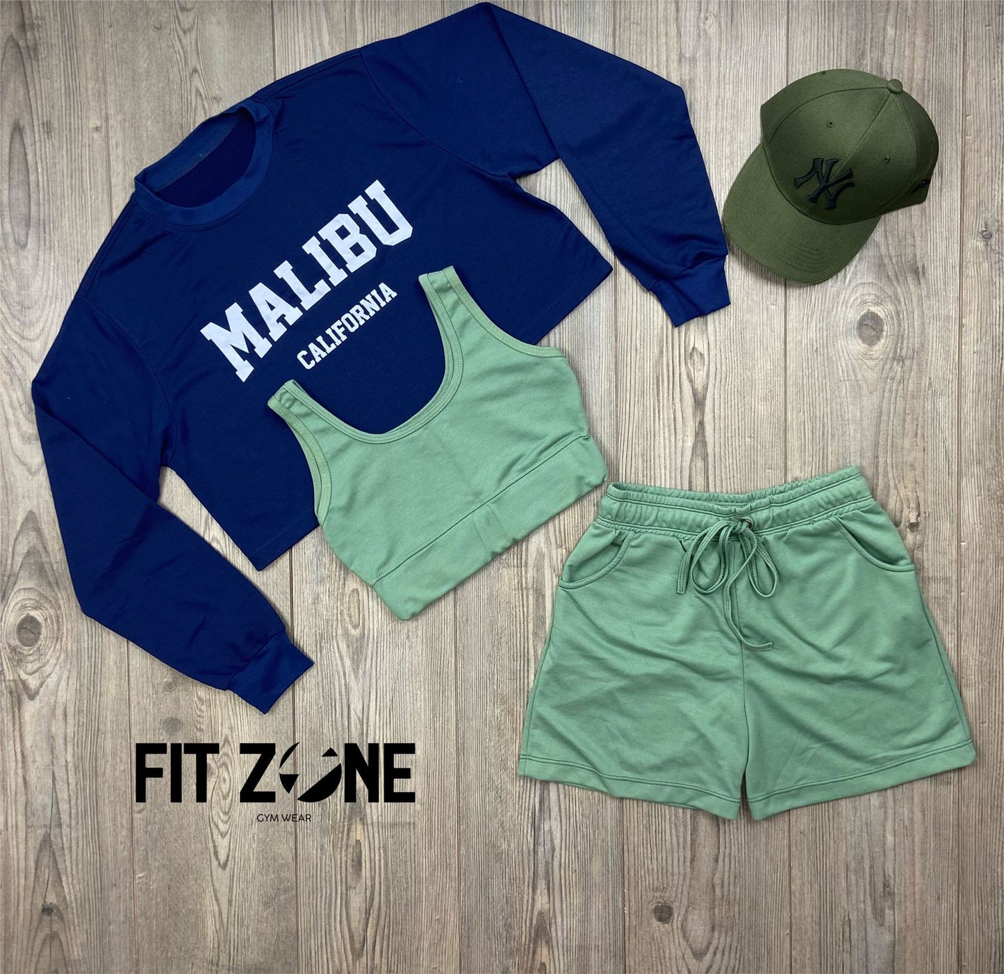 Trio basic short + top o body + buzo Malibu