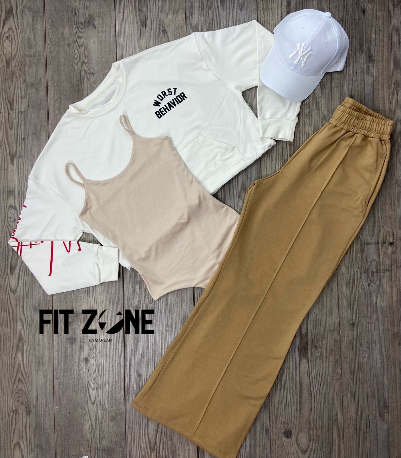 Trio basic joggers + top o body + buzo cordon blanco