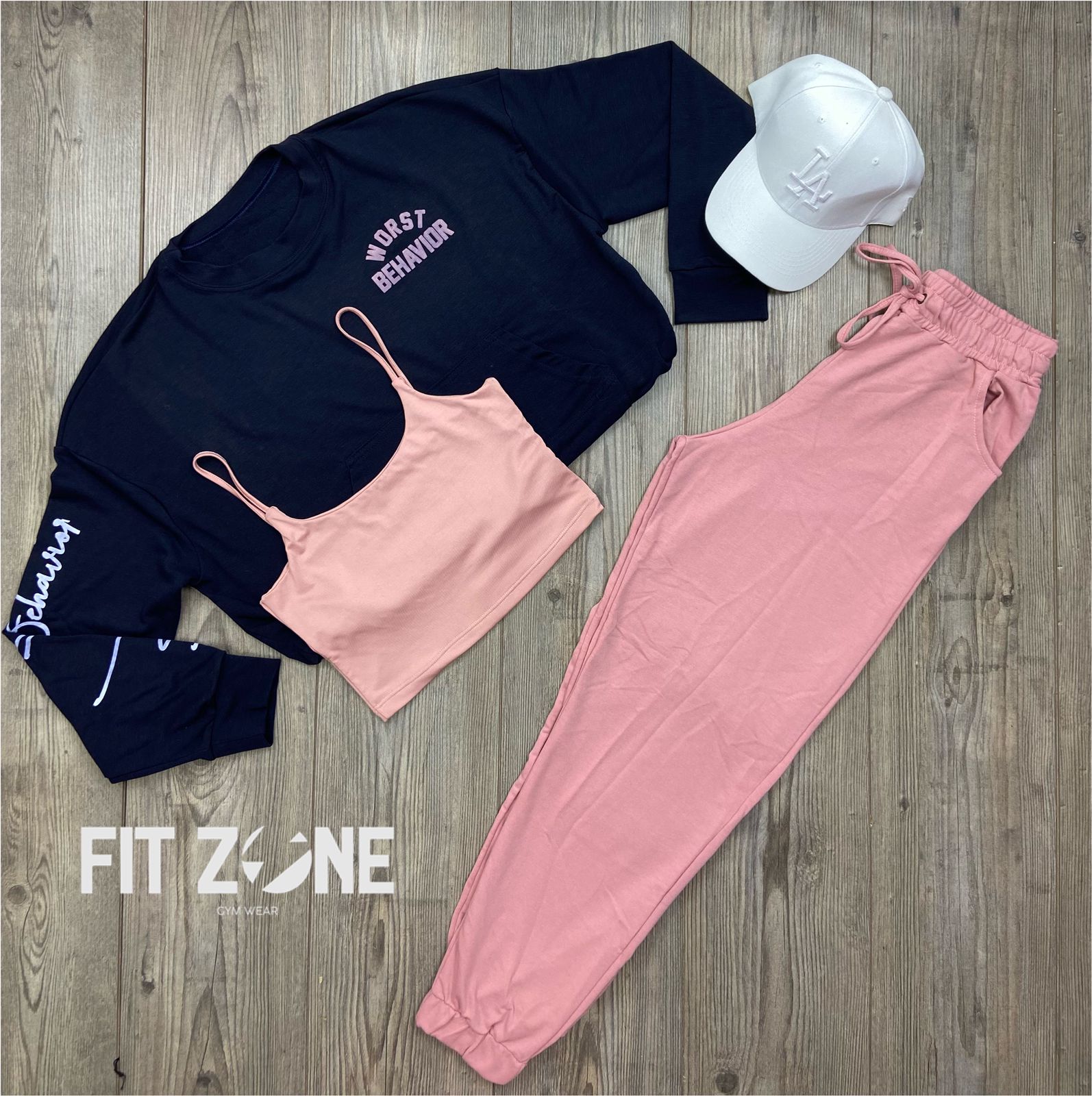 Trio basic joggers + top + buzo navy