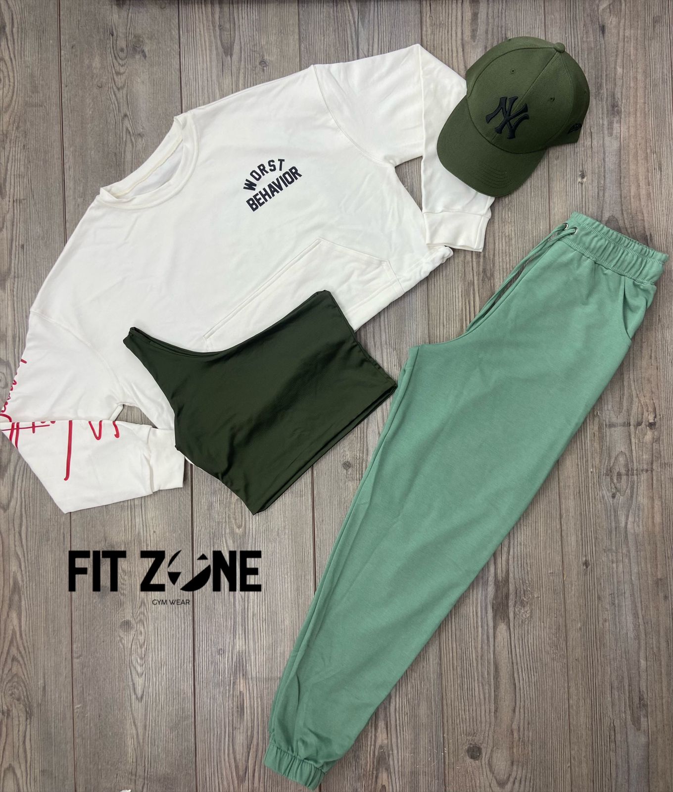 Trio basic joggers + top o body + buzo cordon blanco