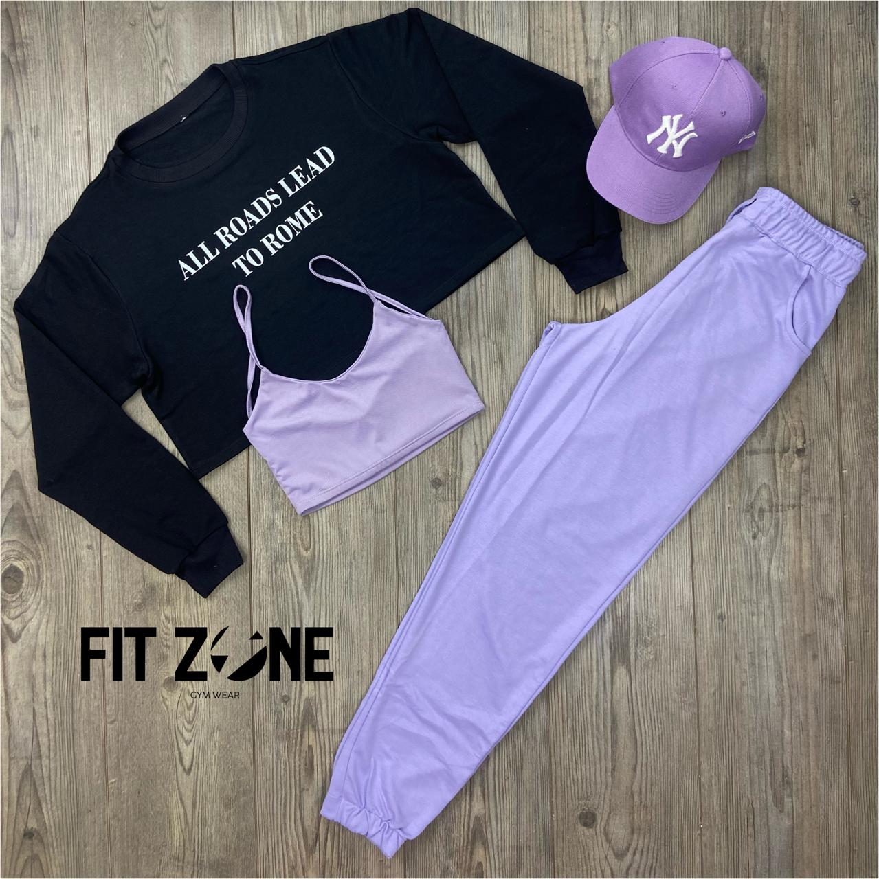 Trio basic joggers + top + buzo all roads to rome